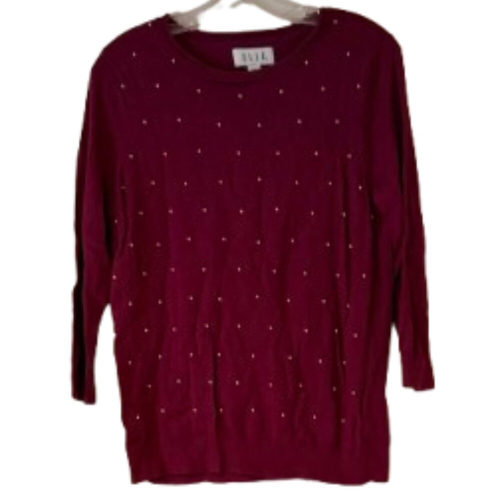 Elle Lightweight Raspberry Sweater with Pearl Embellishments on Front - Medium